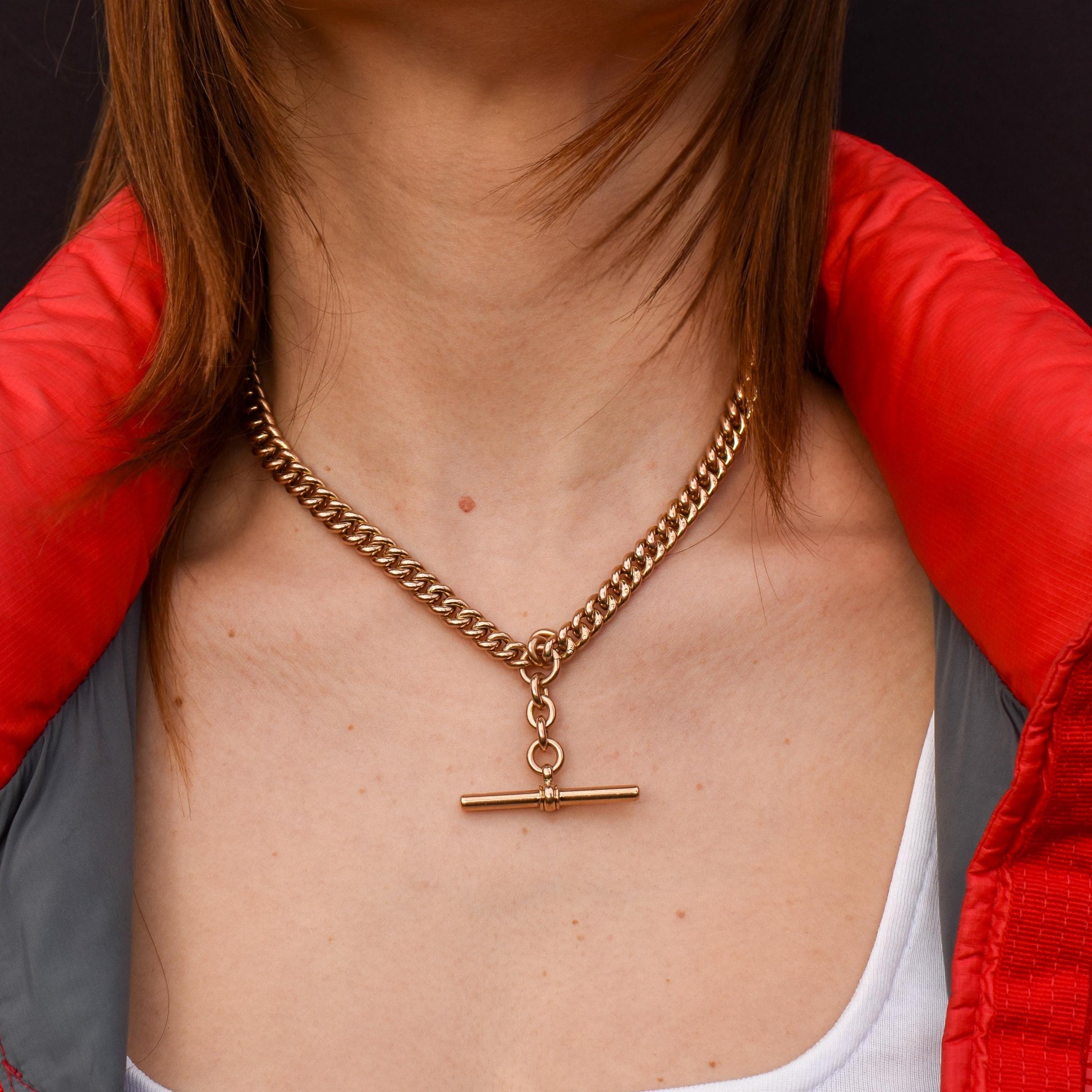 Antique 16" 9ct Gold Double Dog Clip Albert Curb Watch Chain Necklace