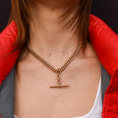 Antique 16" 9ct Gold Double Dog Clip Albert Curb Watch Chain Necklace