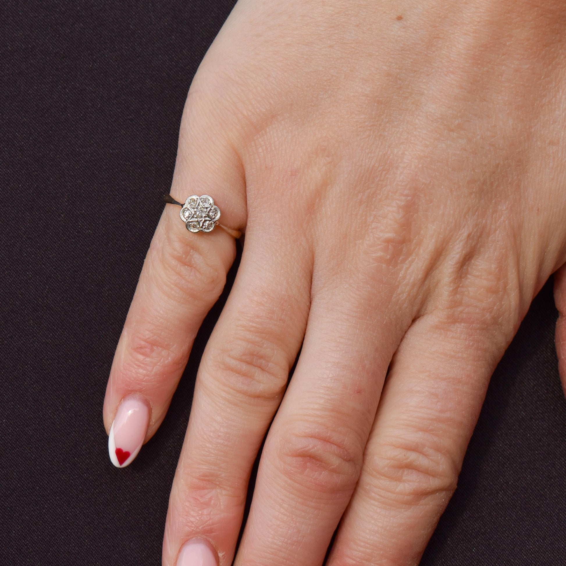 Antique Diamond Cluster Daisy Star 18ct Gold and Platinum Ring