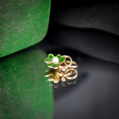 Antique Pearl 15ct Gold Enamel Clover Charm Pendant