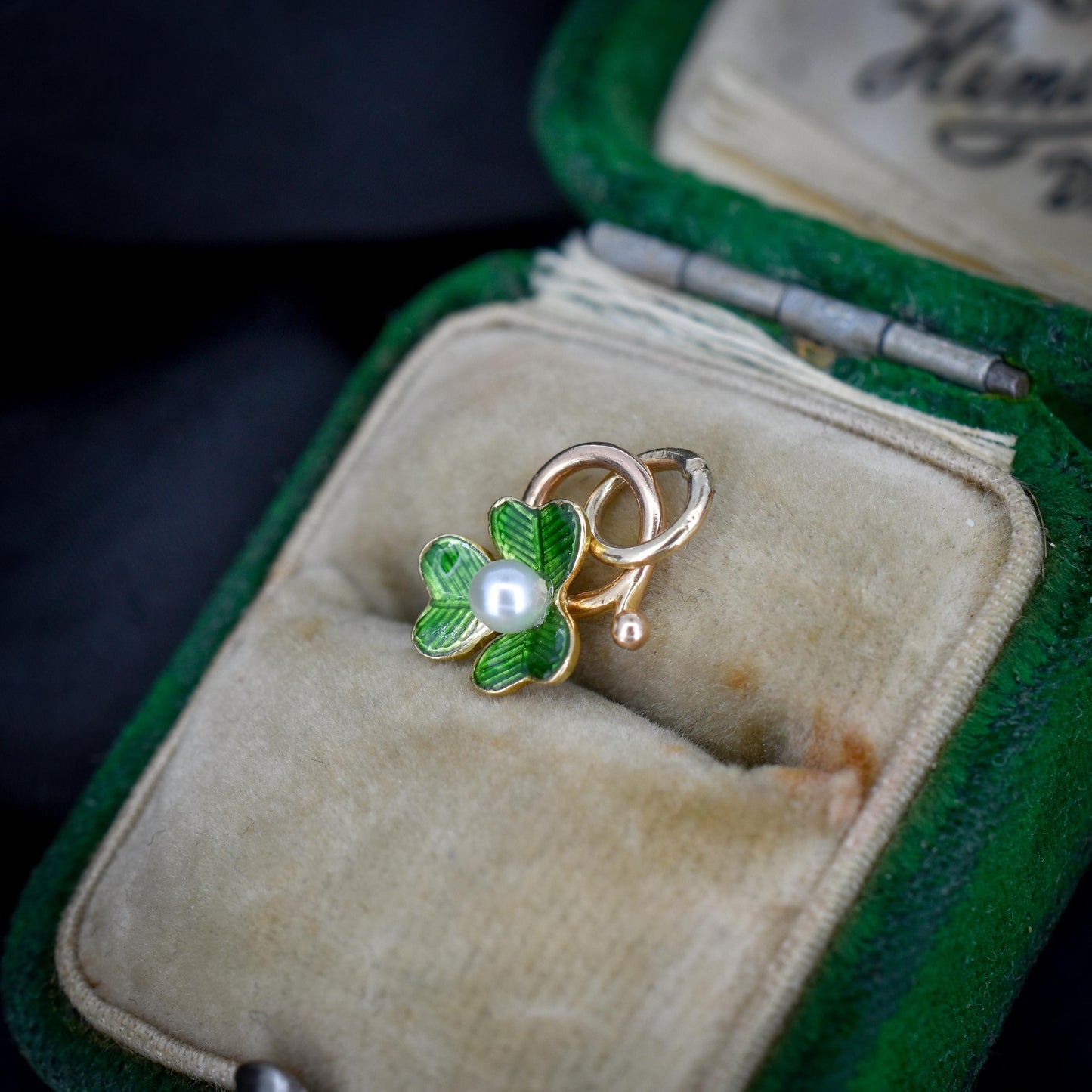Antique Pearl 15ct Gold Enamel Clover Charm Pendant