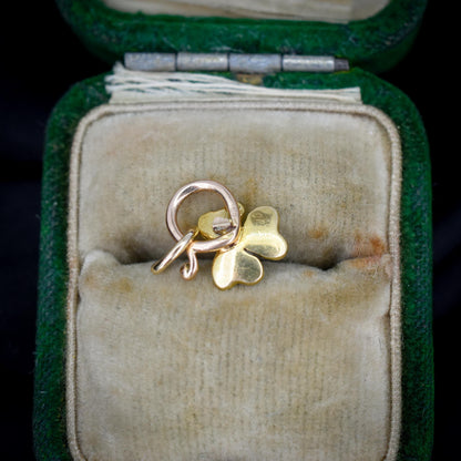 Antique Pearl 15ct Gold Enamel Clover Charm Pendant
