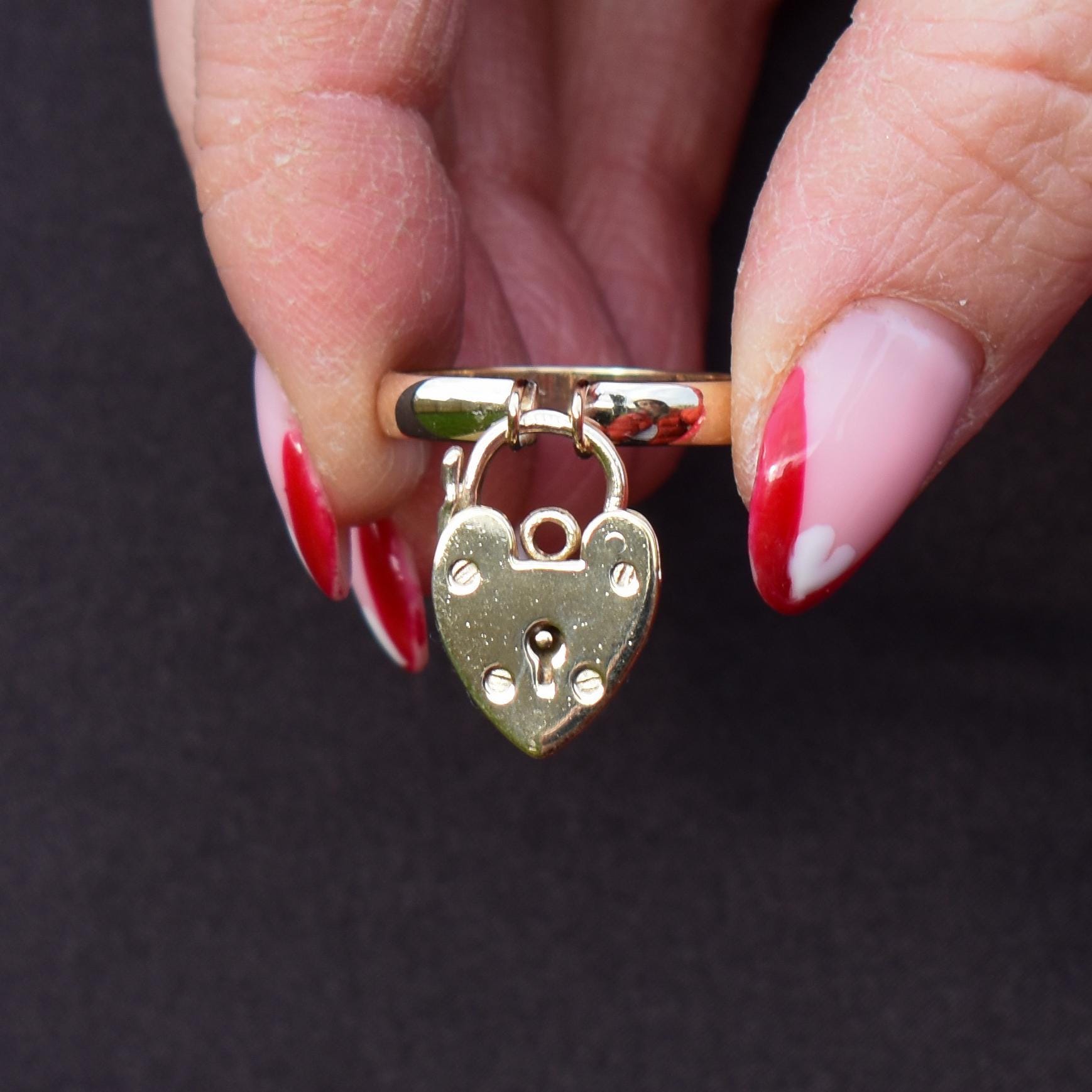 Vintage 'I LOVE YOU' Heart Padlock Drop 9ct Yellow Gold Band Ring