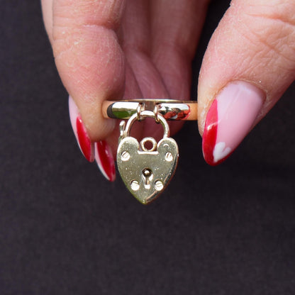 Vintage 'I LOVE YOU' Heart Padlock Drop 9ct Yellow Gold Band Ring