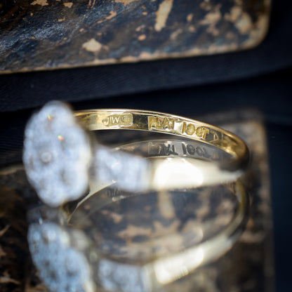 Antique Edwardian Diamond Cluster Daisy 18ct Yellow Gold and Platinum Ring