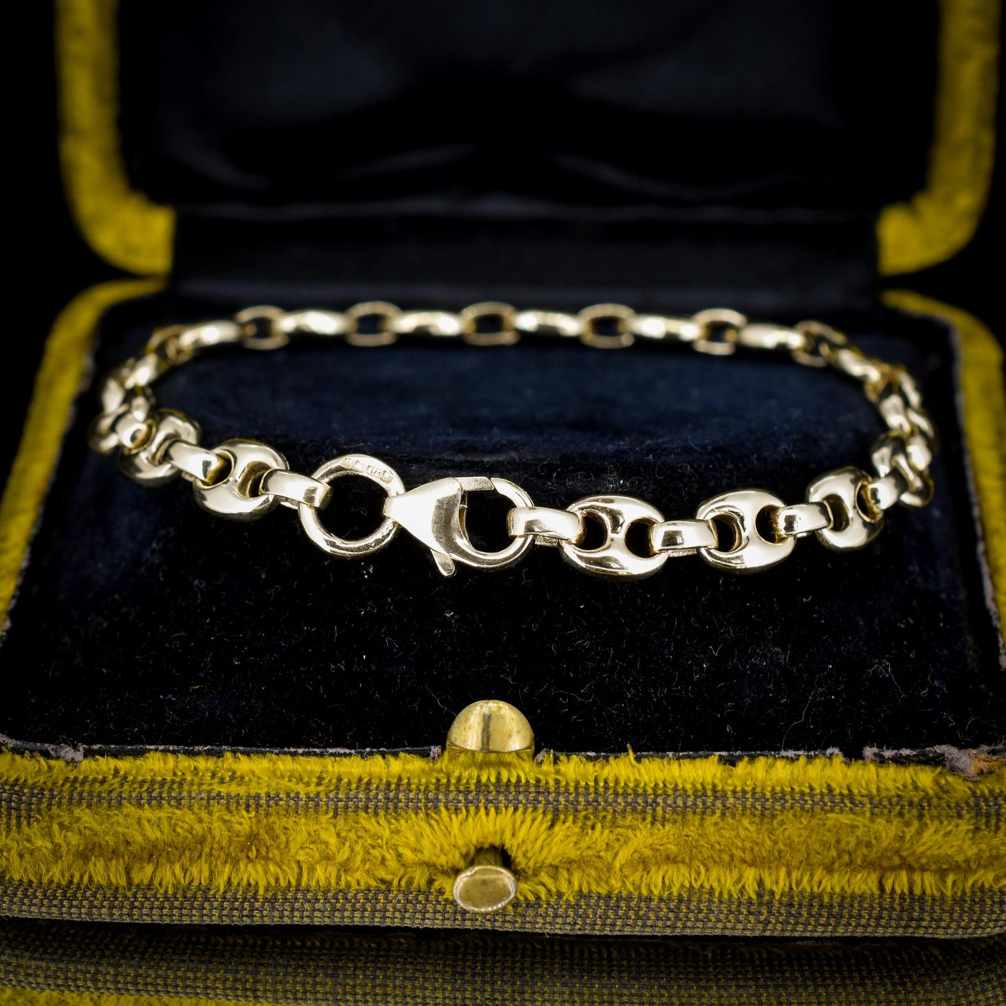 Vintage 9ct Yellow Gold 7.5" Mariner Anchor Link Chain Bracelet