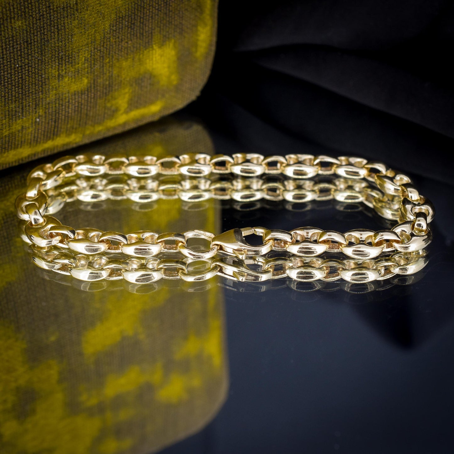 Vintage 9ct Yellow Gold 7.5" Mariner Anchor Link Chain Bracelet
