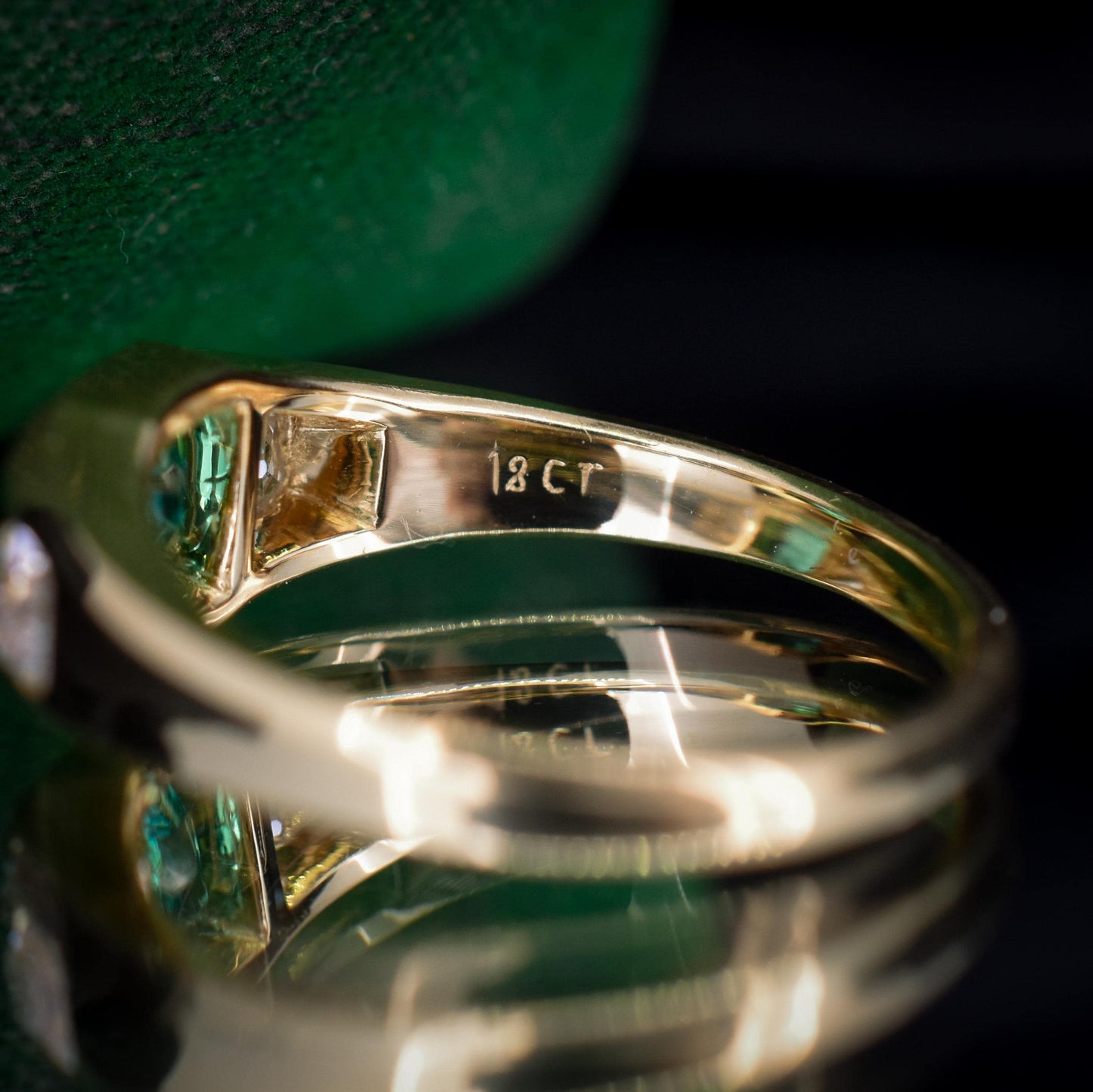 Natural Emerald and Diamond Three Stone 18ct Gold Gypsy Band Ring