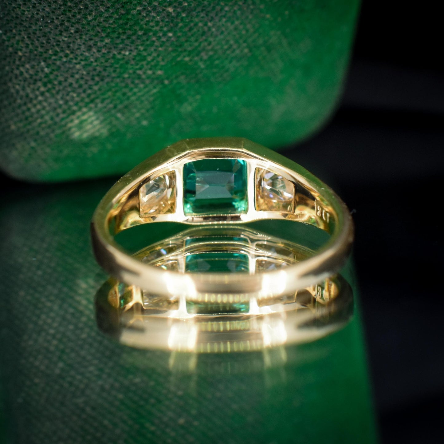 Natural Emerald and Diamond Three Stone 18ct Gold Gypsy Band Ring
