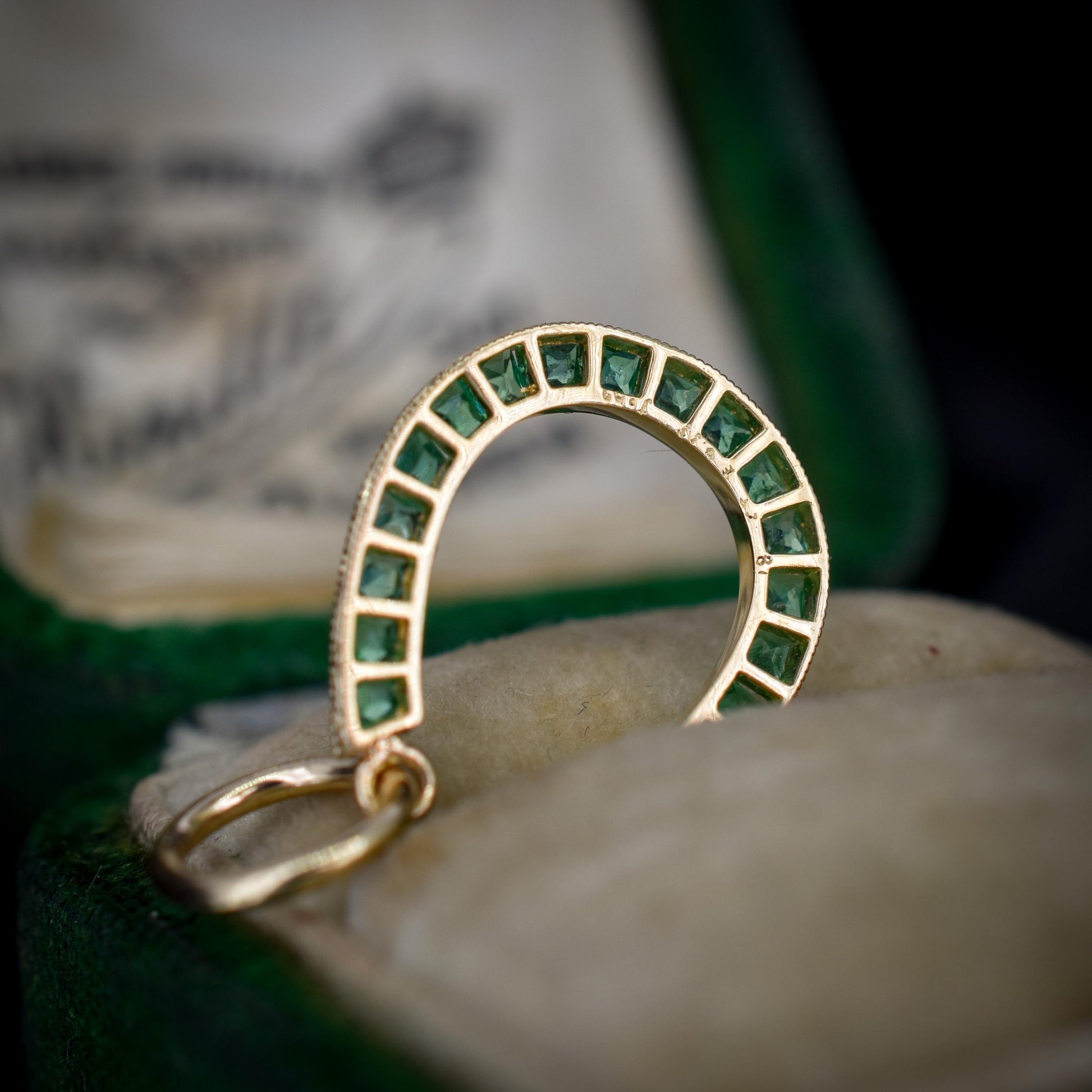 0.35ct French Cut Emerald Horseshoe 18ct Gold Charm Pendant