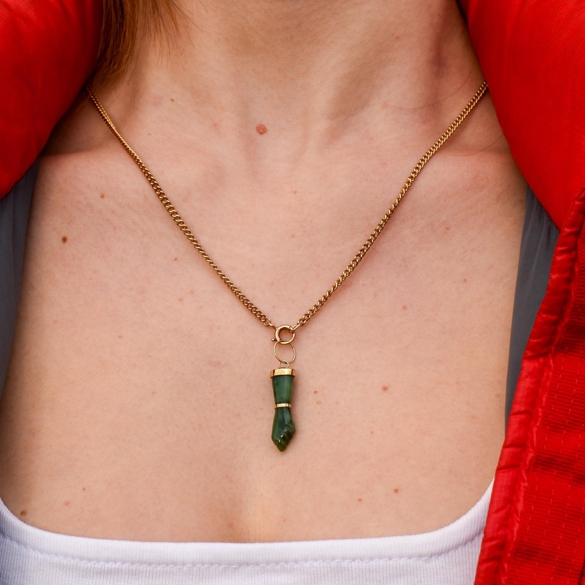 Vintage Green Jade Hand Mano Figa Pendant