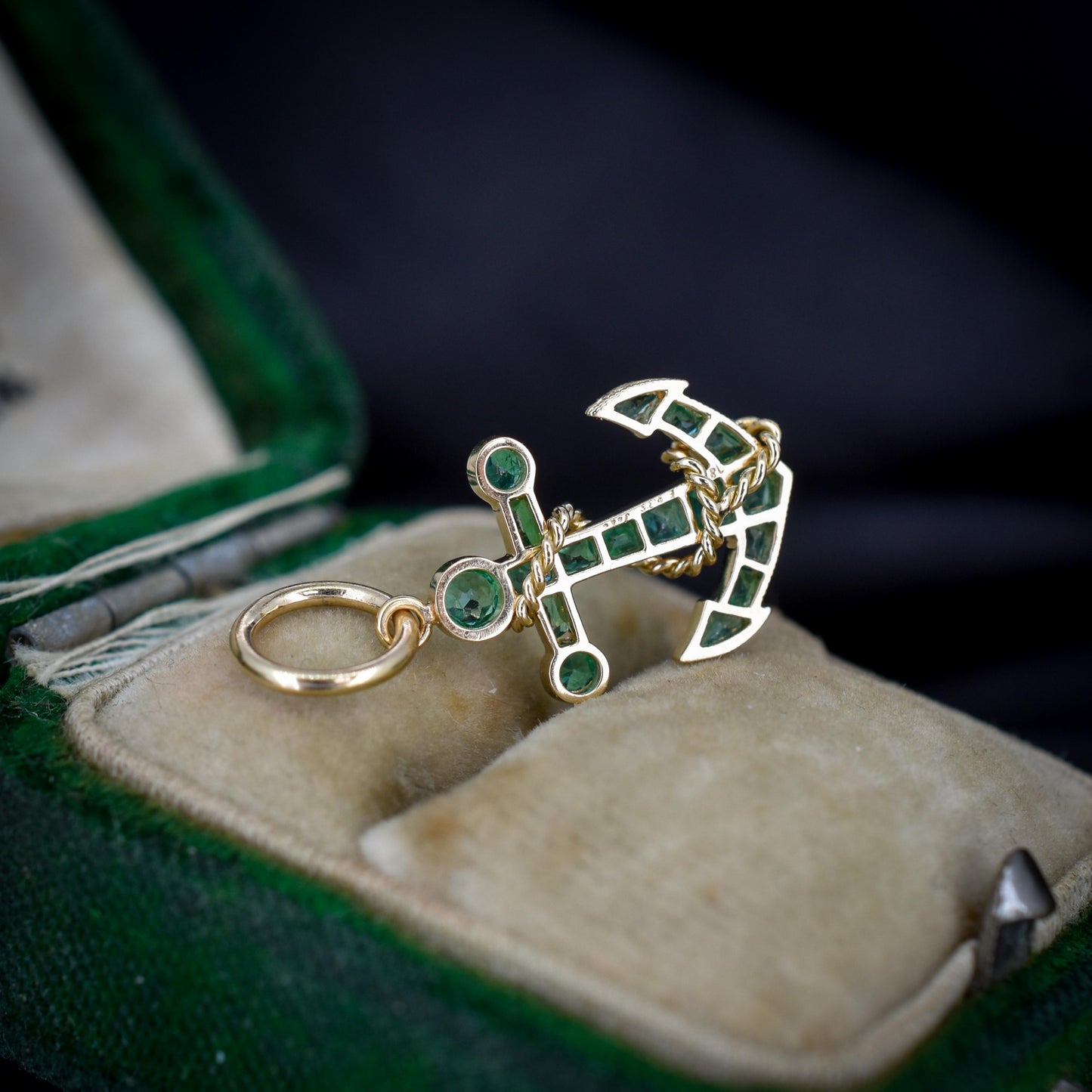 0.35ct Emerald Anchor Rope Nautical 18ct Yellow Gold Charm Pendant