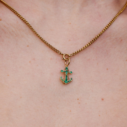0.35ct Emerald Anchor Rope Nautical 18ct Yellow Gold Charm Pendant