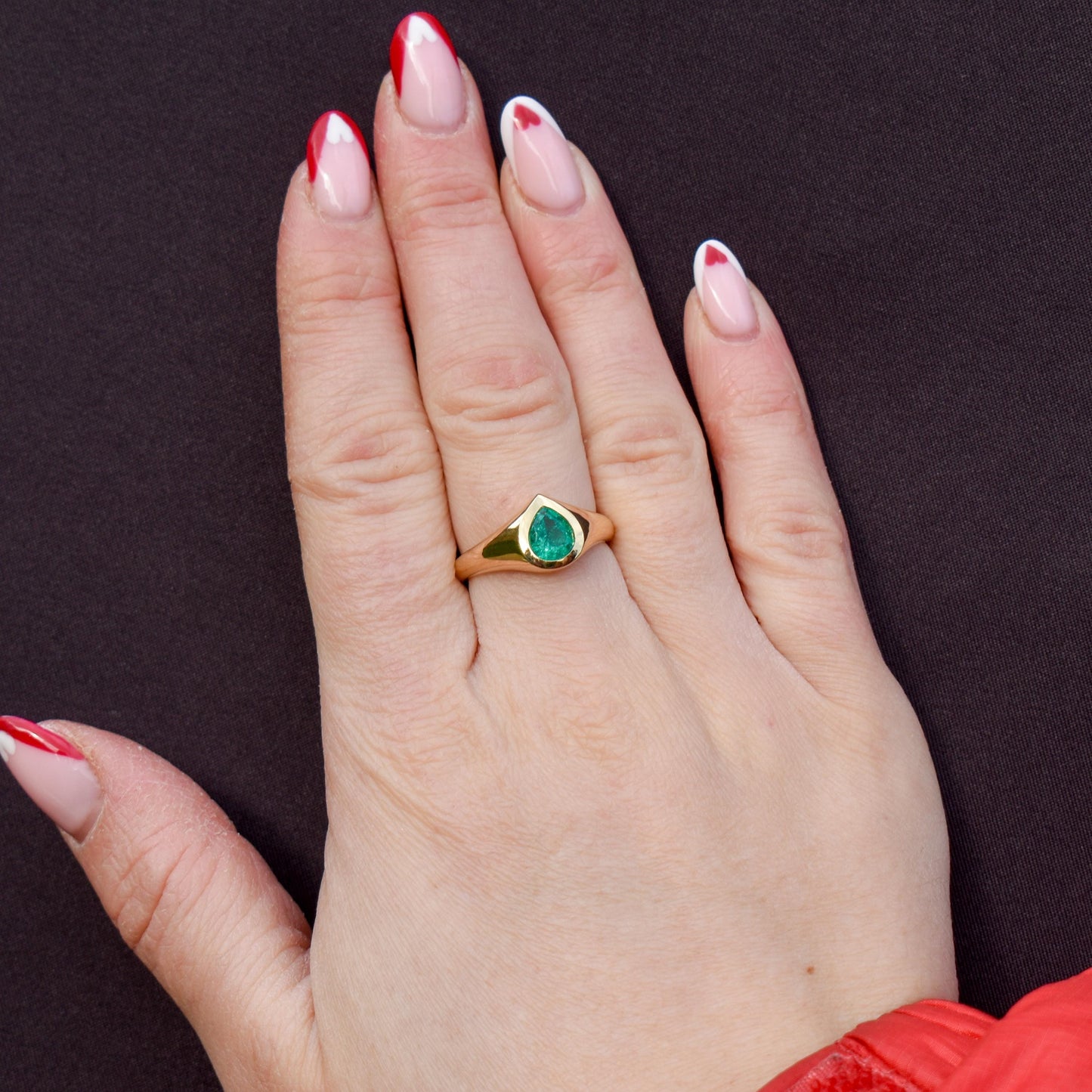 0.81ct Pear-cut Natural Emerald 18ct Gold Signet Gypsy Ring