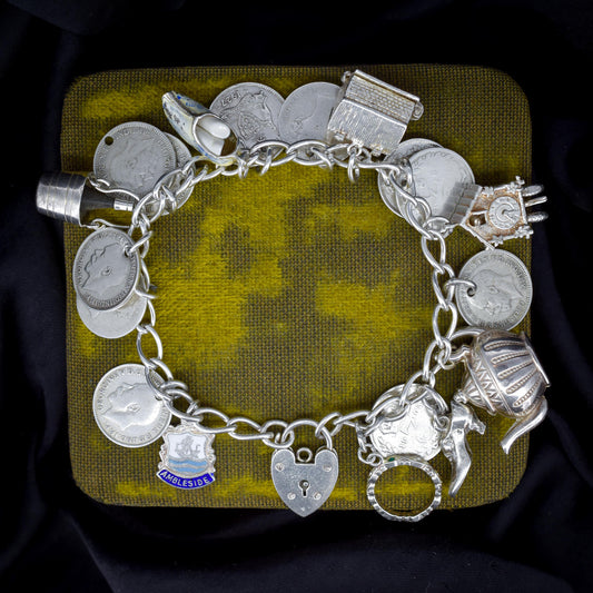 Vintage Sterling Silver Multi Charm Love Token Bracelet | 7.5"