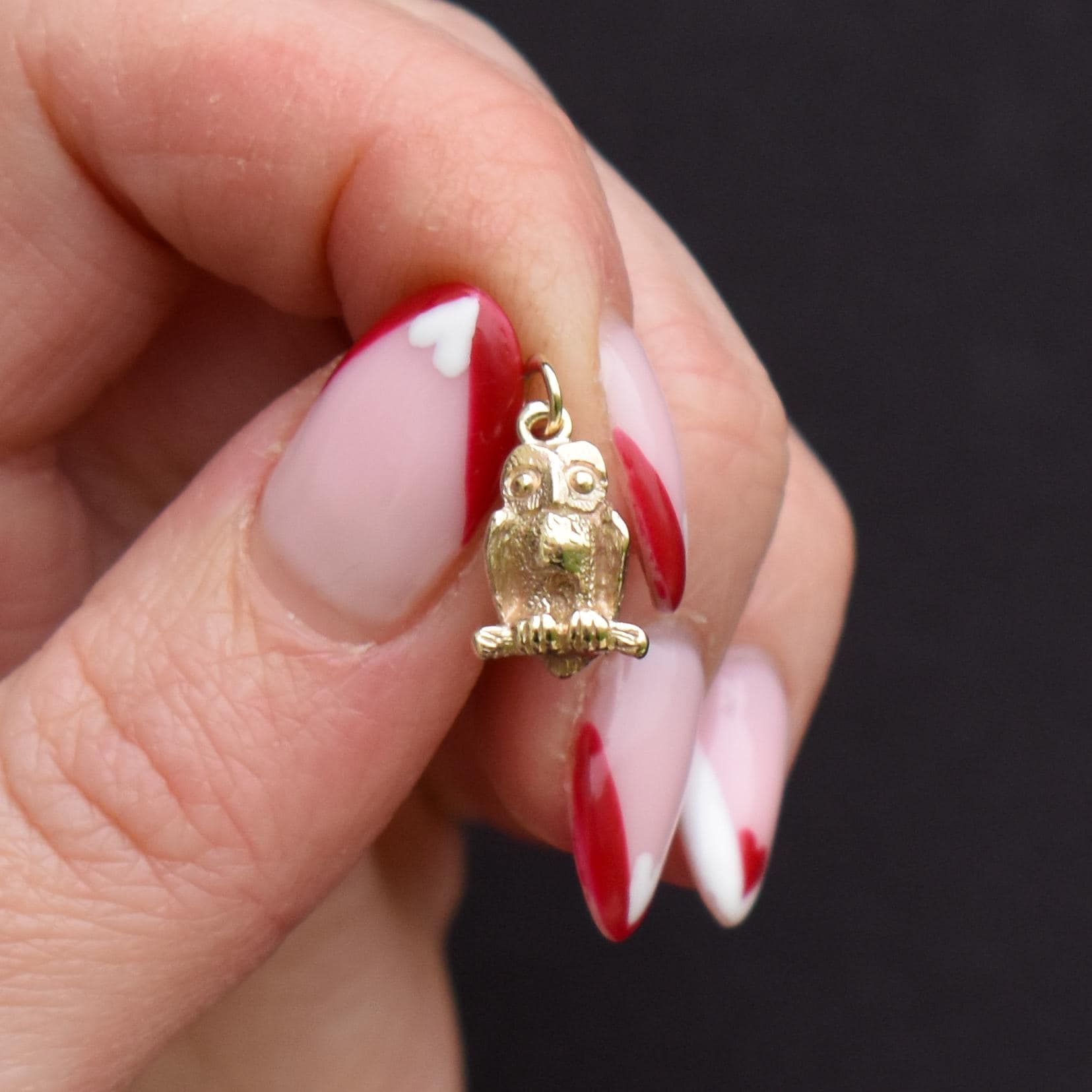 Antique 9ct Gold Owl Charm Pendant