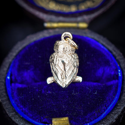 Antique 9ct Gold Owl Charm Pendant