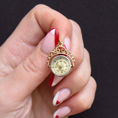 Vintage 9ct Gold Compass Pendant Charm | Birmingham 1964