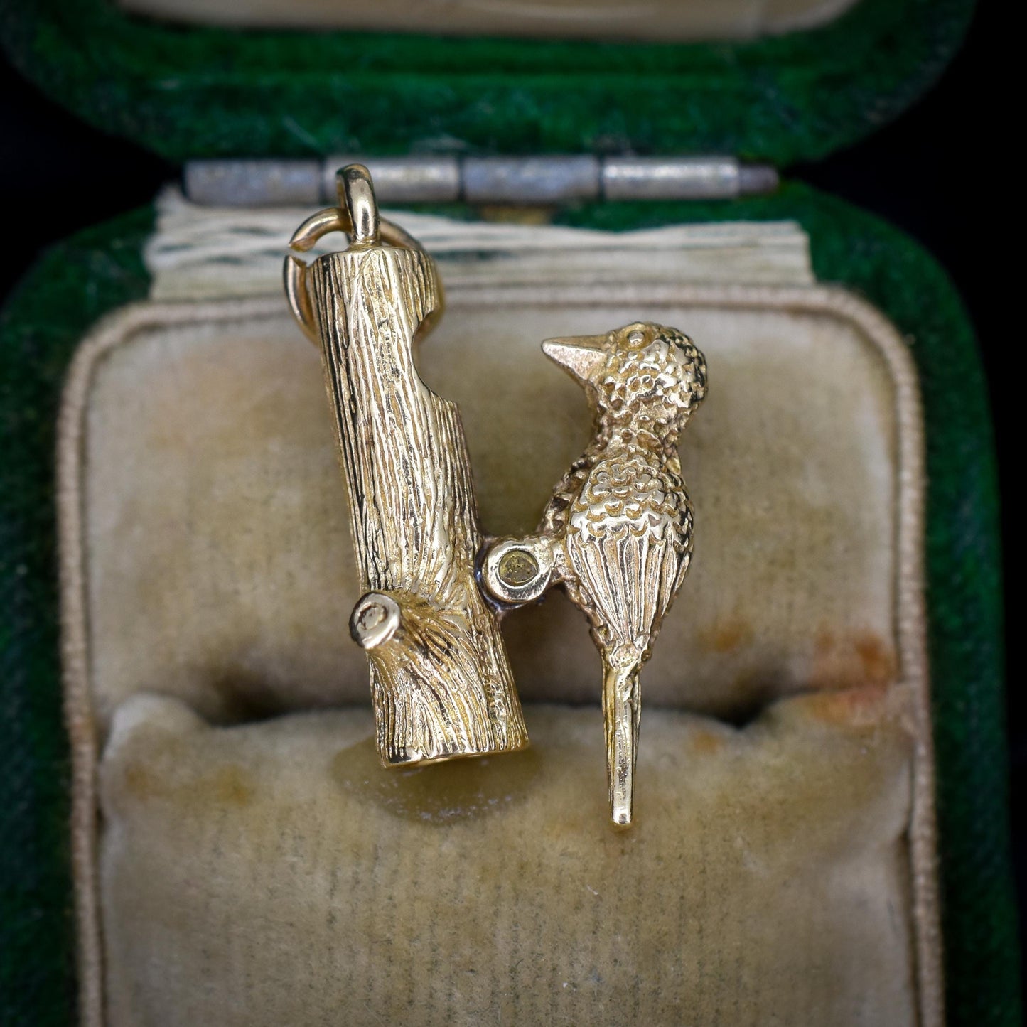 Vintage Articulated Woodpecker Bird 9ct Yellow Gold Charm Pendant