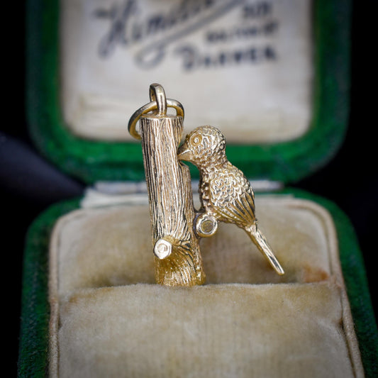 Vintage Articulated Woodpecker Bird 9ct Yellow Gold Charm Pendant