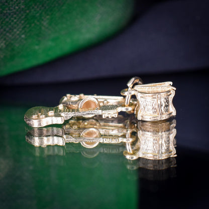 Vintage 9ct Gold Trio of Musical Instruments Charm Pendant