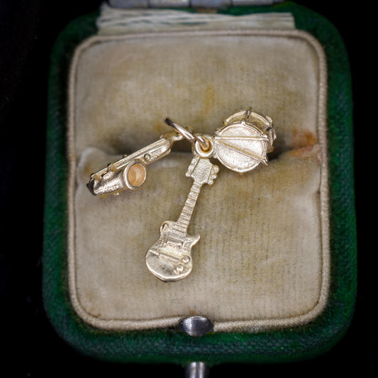 Vintage 9ct Gold Trio of Musical Instruments Charm Pendant