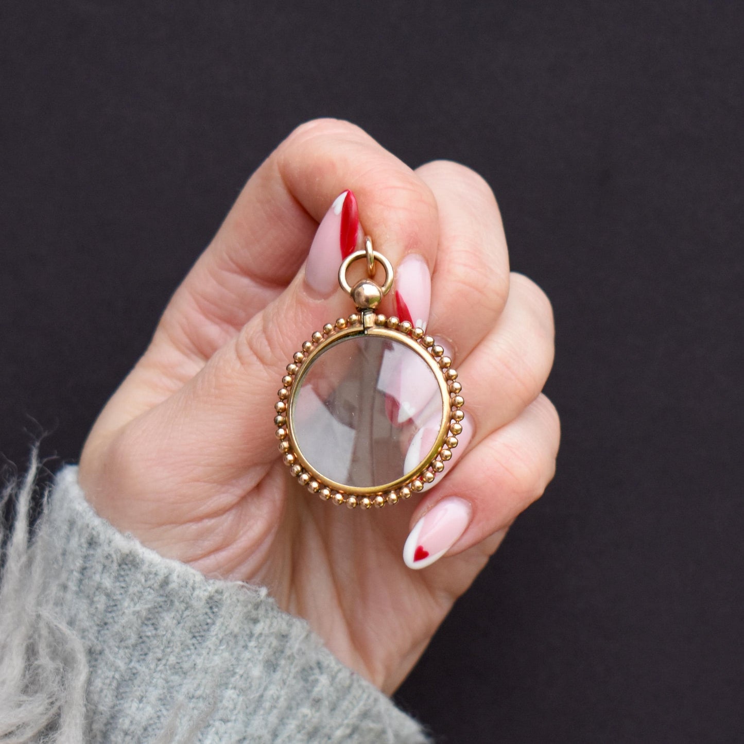 Antique Gold Round Beaded Glass Locket Pendant