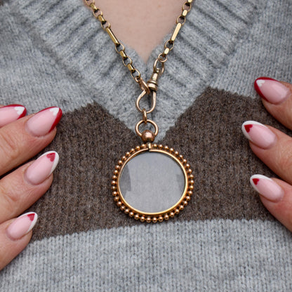 Antique Gold Round Beaded Glass Locket Pendant