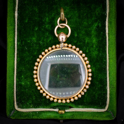 Antique Gold Round Beaded Glass Locket Pendant