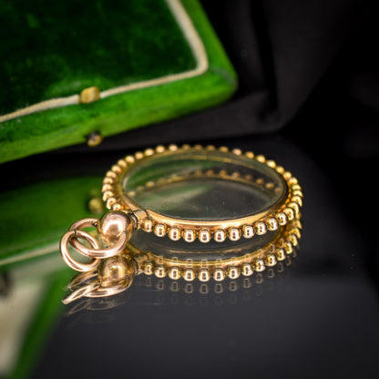 Antique Gold Round Beaded Glass Locket Pendant