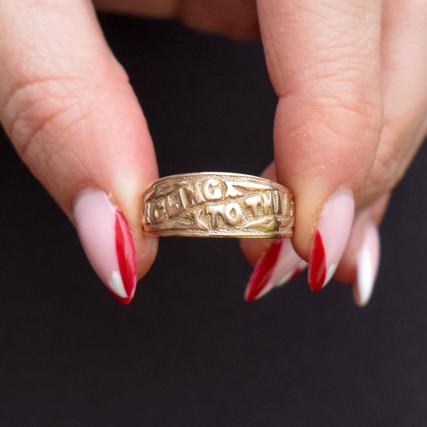 Antique Victorian 'I Cling To Thee' 9ct Gold Wide Band Ring | Birmingham 1891
