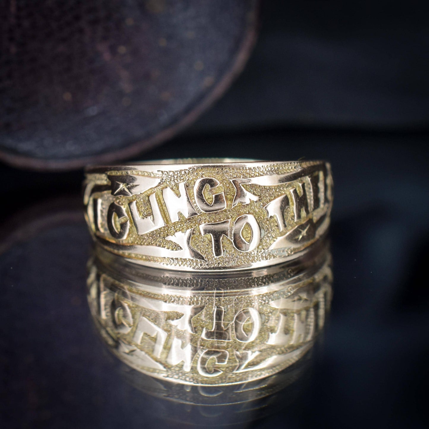 Antique Victorian 'I Cling To Thee' 9ct Gold Wide Band Ring | Birmingham 1891