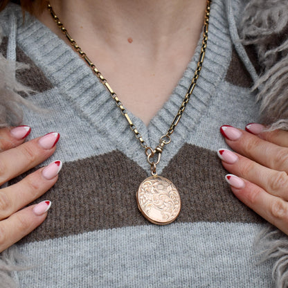 Antique '1910' 9ct Gold Engraved Fancy Oval Locket Pendant