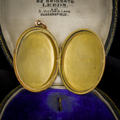 Antique '1910' 9ct Gold Engraved Fancy Oval Locket Pendant