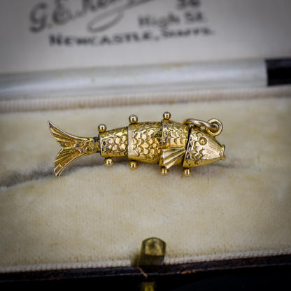 Vintage 9ct Gold Articulated Fish Charm | Birmingham 1969