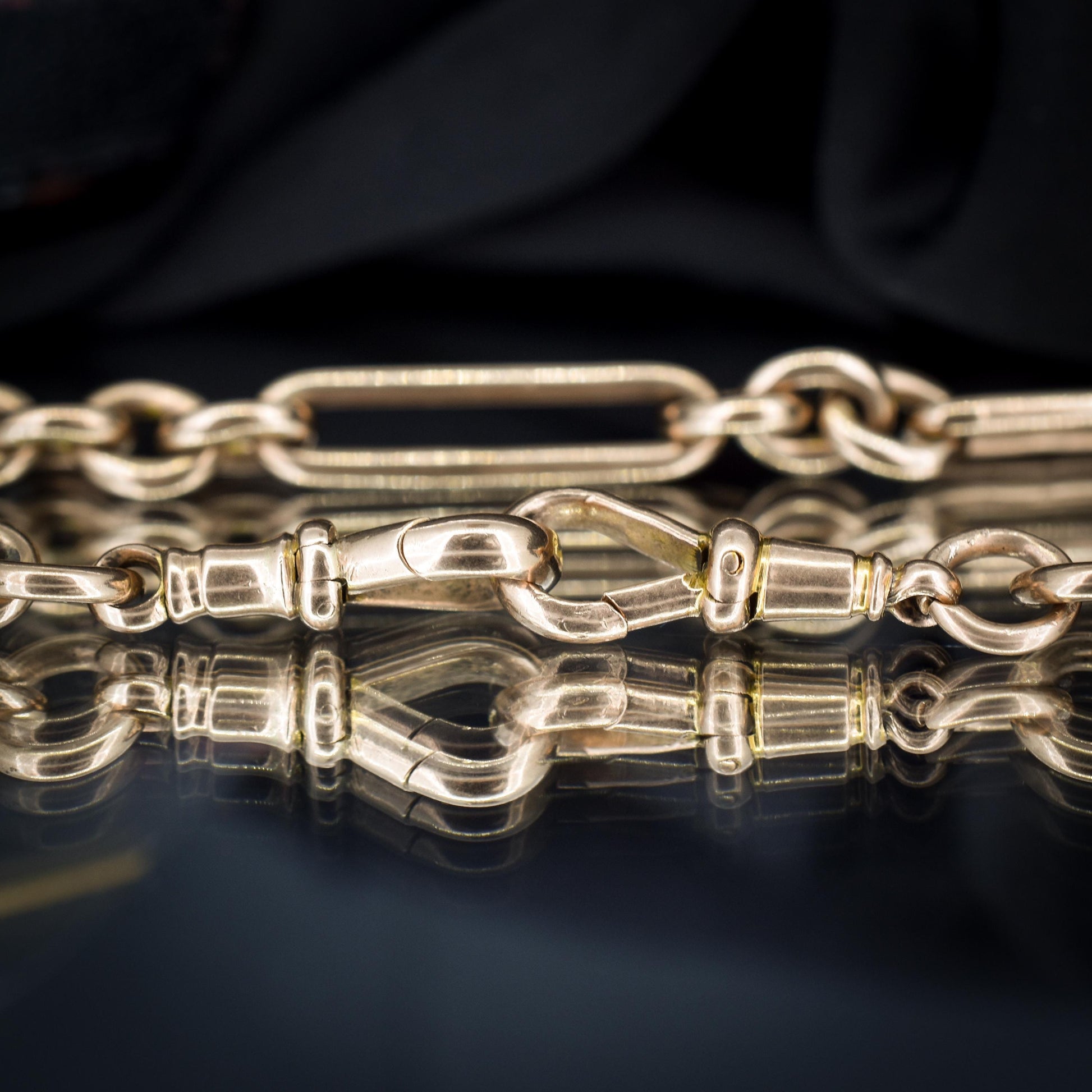 Antique '1895' 9ct Gold Trombone Link Albert Chain with Dog Clips and T-Bar | 15.5" length