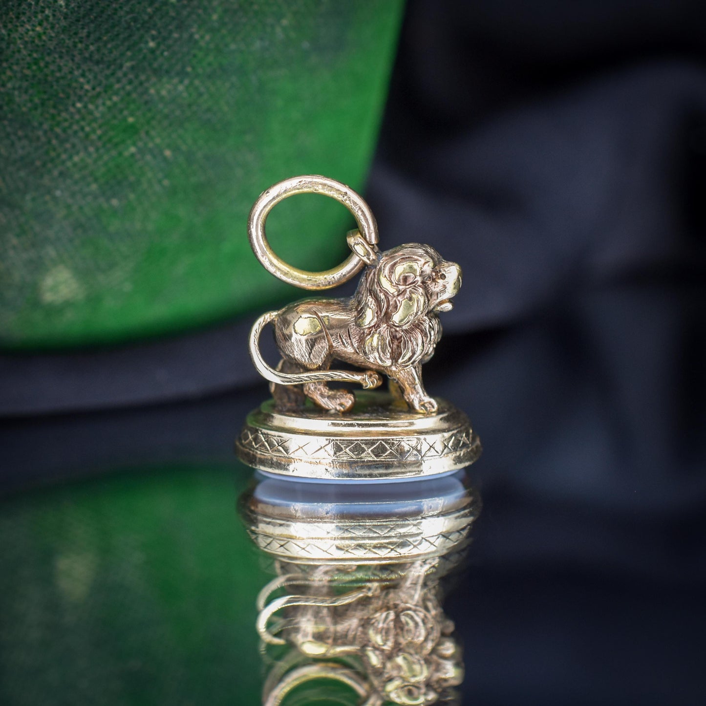 Antique Lion Ornate Sardonyx Fob Seal Pendant Charm