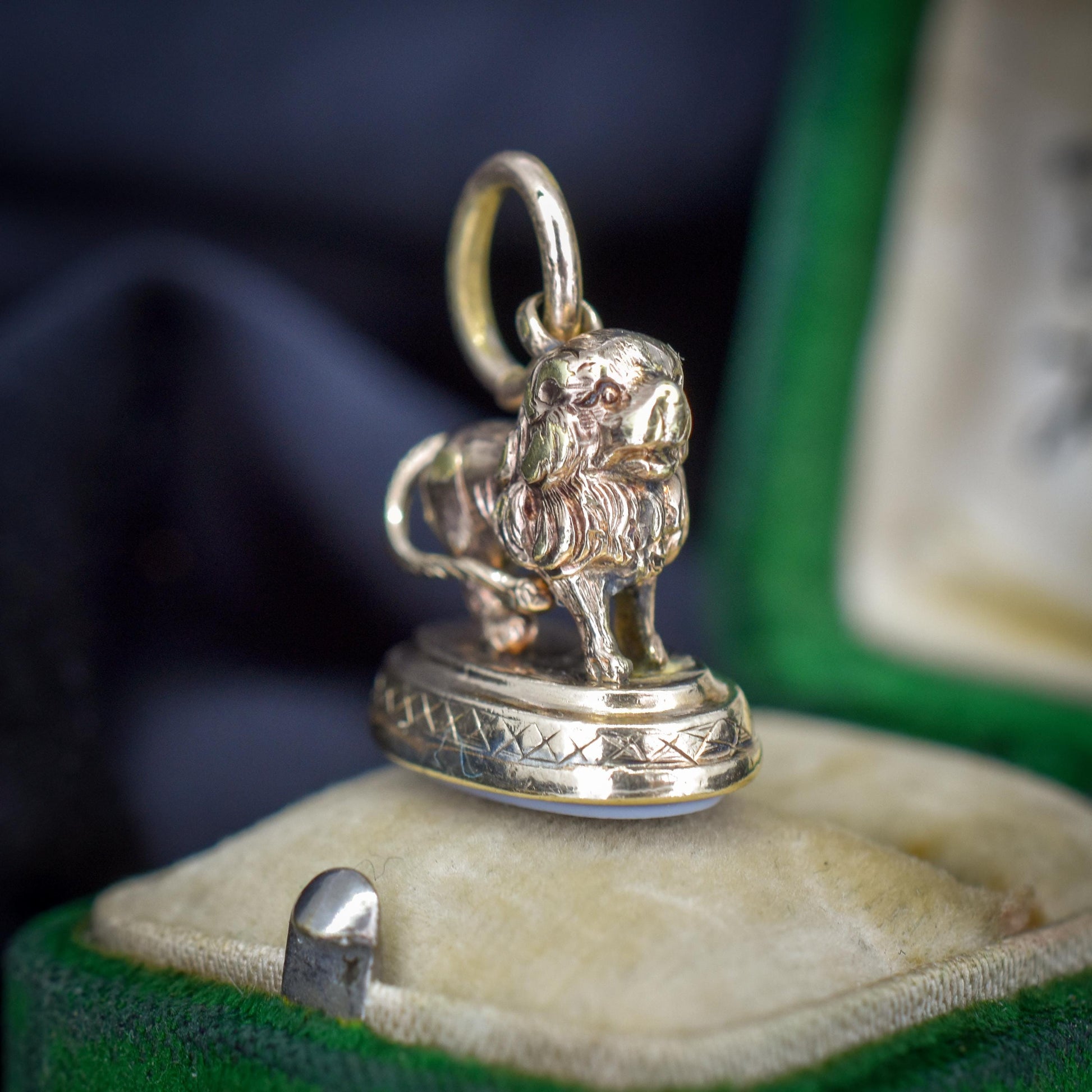 Antique Lion Ornate Sardonyx Fob Seal Pendant Charm
