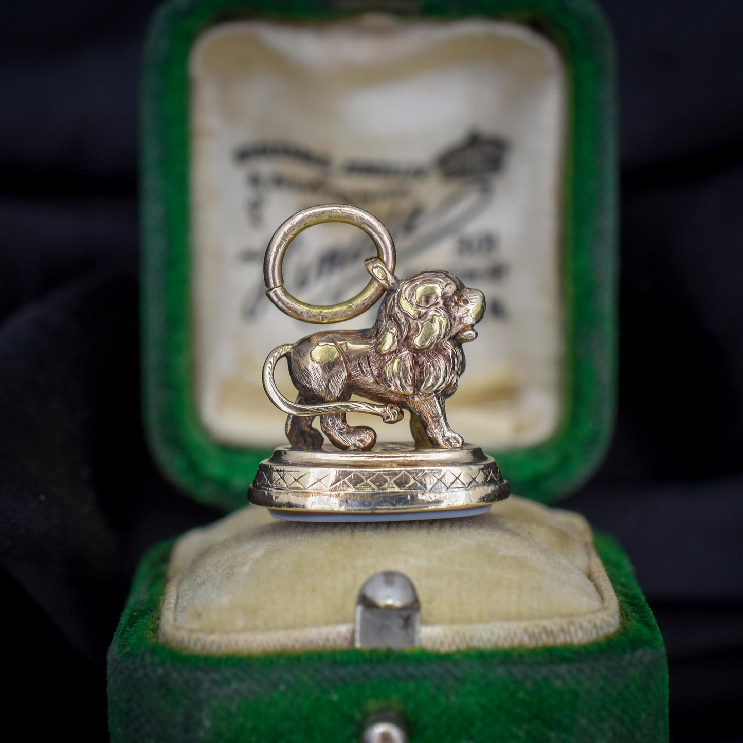 Antique Lion Ornate Sardonyx Fob Seal Pendant Charm