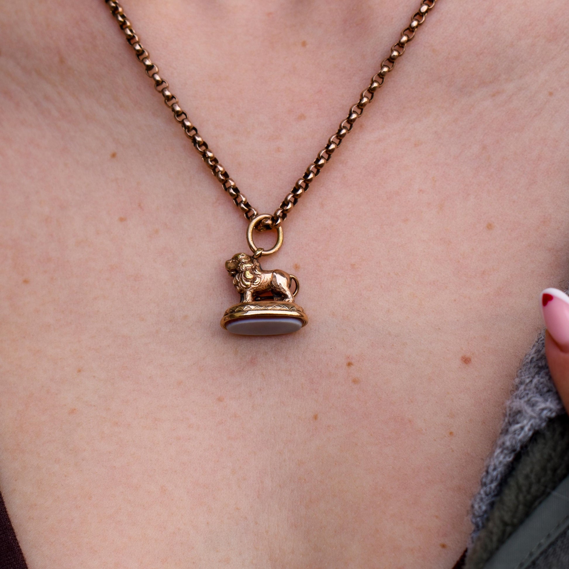 Antique Lion Ornate Sardonyx Fob Seal Pendant Charm