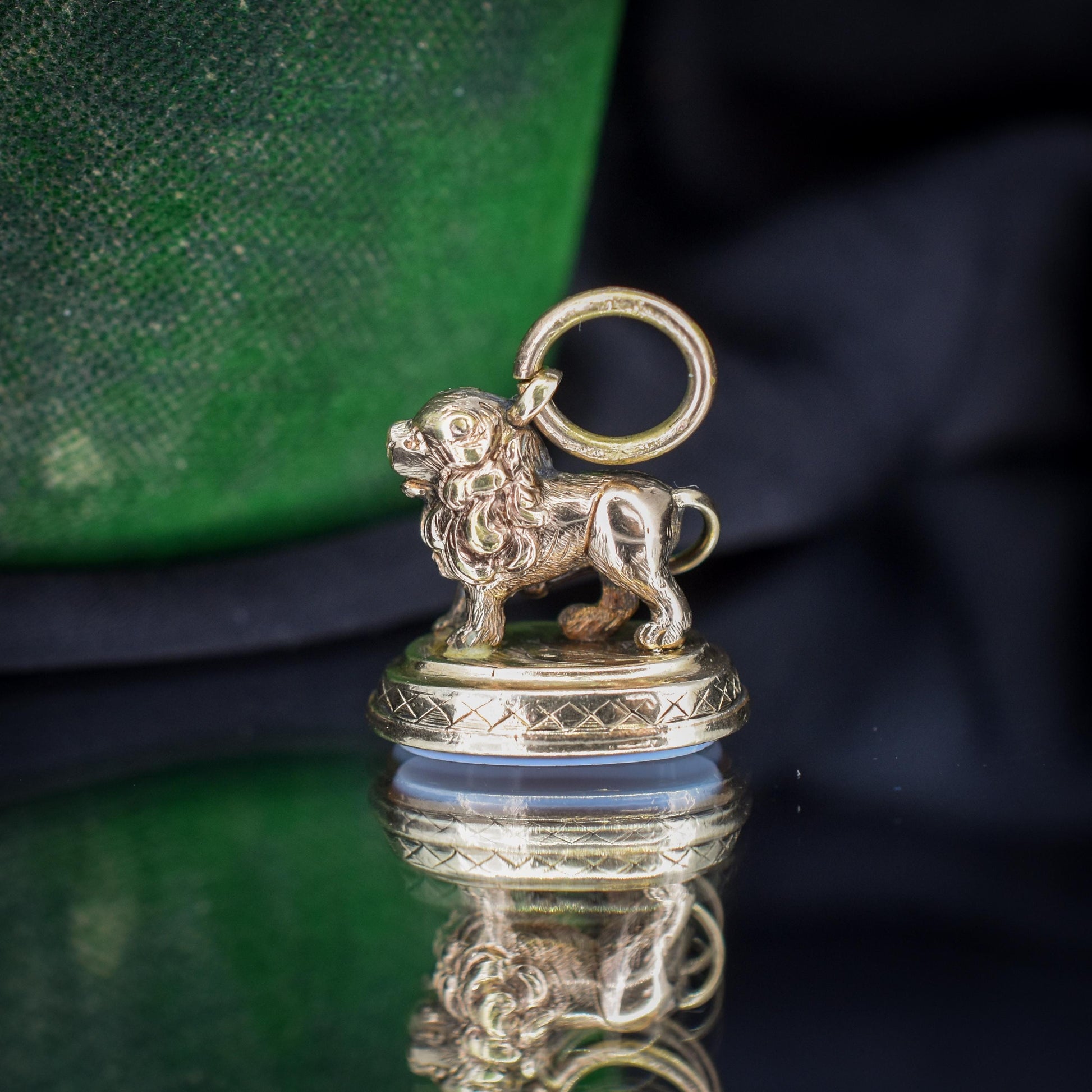 Antique Lion Ornate Sardonyx Fob Seal Pendant Charm