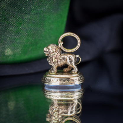 Antique Lion Ornate Sardonyx Fob Seal Pendant Charm