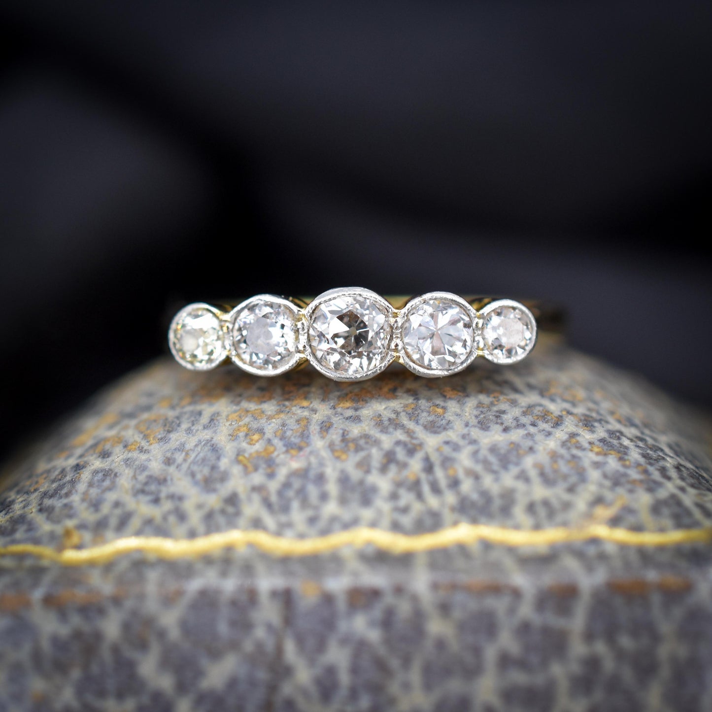 Antique Diamond Five Stone Bezel 18ct Gold Platinum Ring - 0.50ct