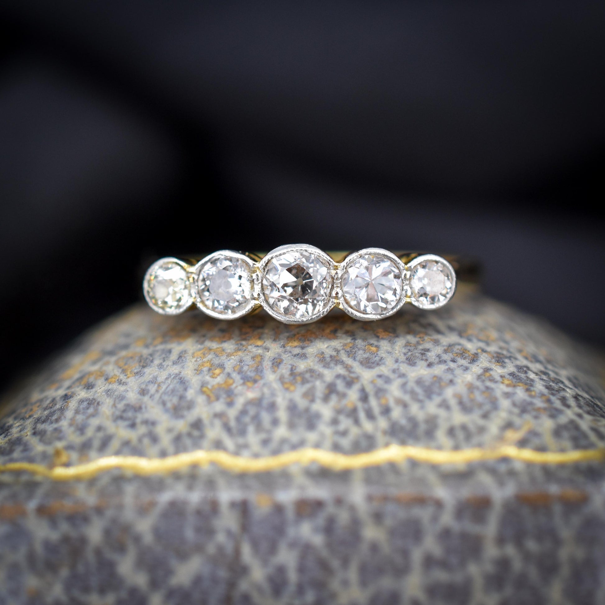 Antique Diamond Five Stone Bezel 18ct Gold Platinum Ring - 0.50ct
