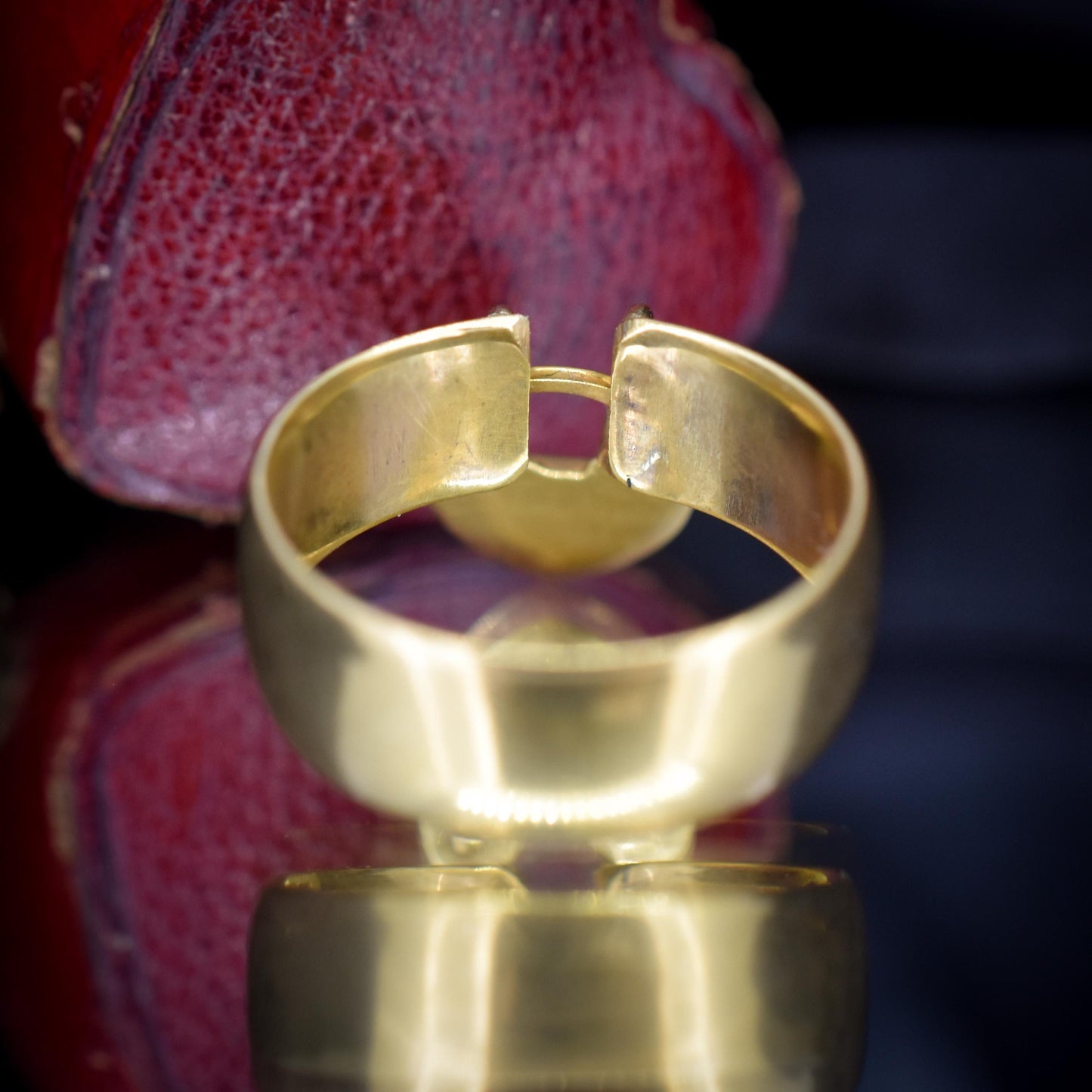 Antique Edwardian Heart Padlock Drop 9ct Yellow Gold Band Ring | B'ham 1915