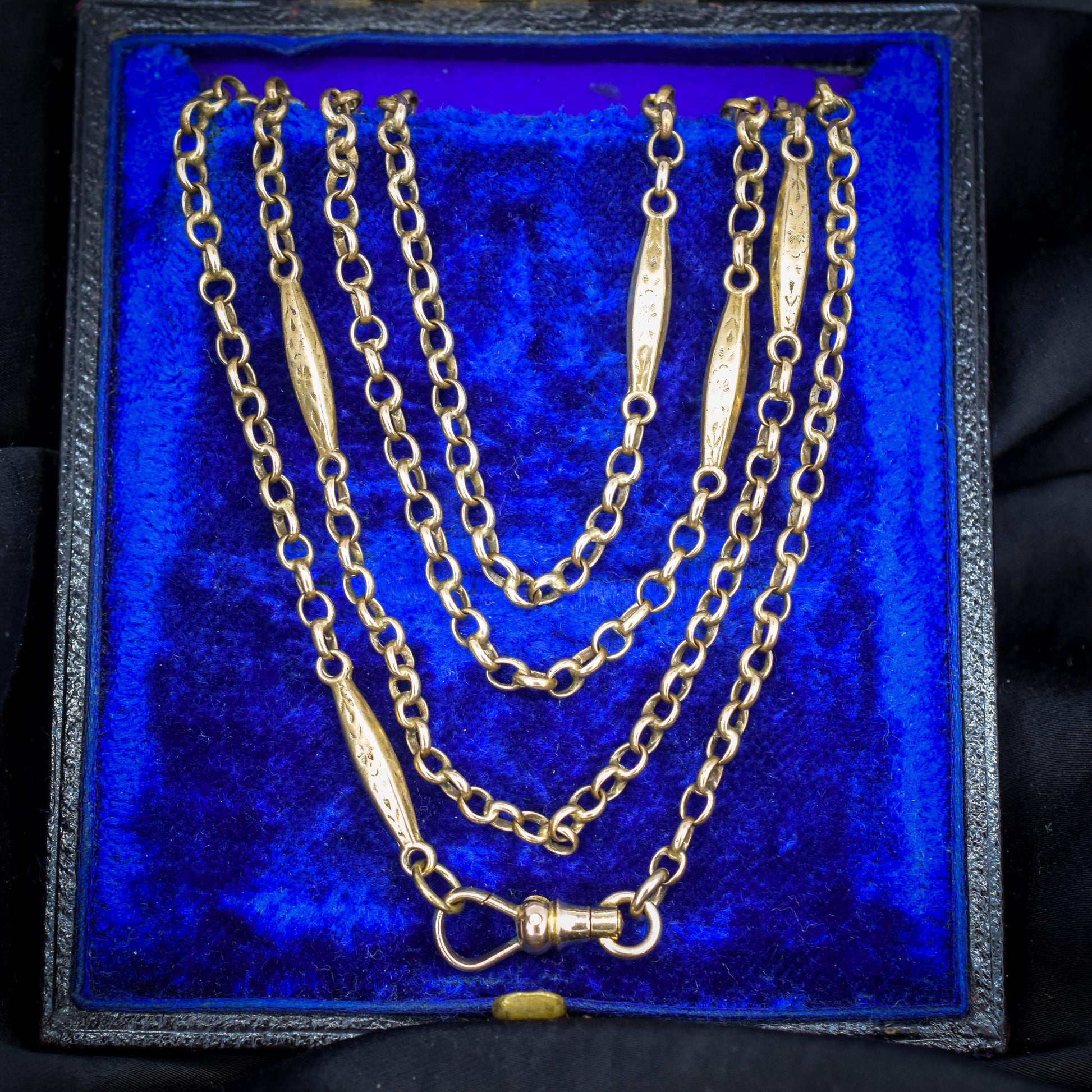 Antique Rolled Gold Fancy Link Chain Necklace with Dog Clip | 36" Length
