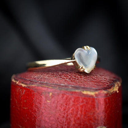 Antique Blue Moonstone Heart Solitaire 9ct Gold Ring