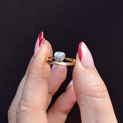 Antique Blue Moonstone Heart Solitaire 9ct Gold Ring