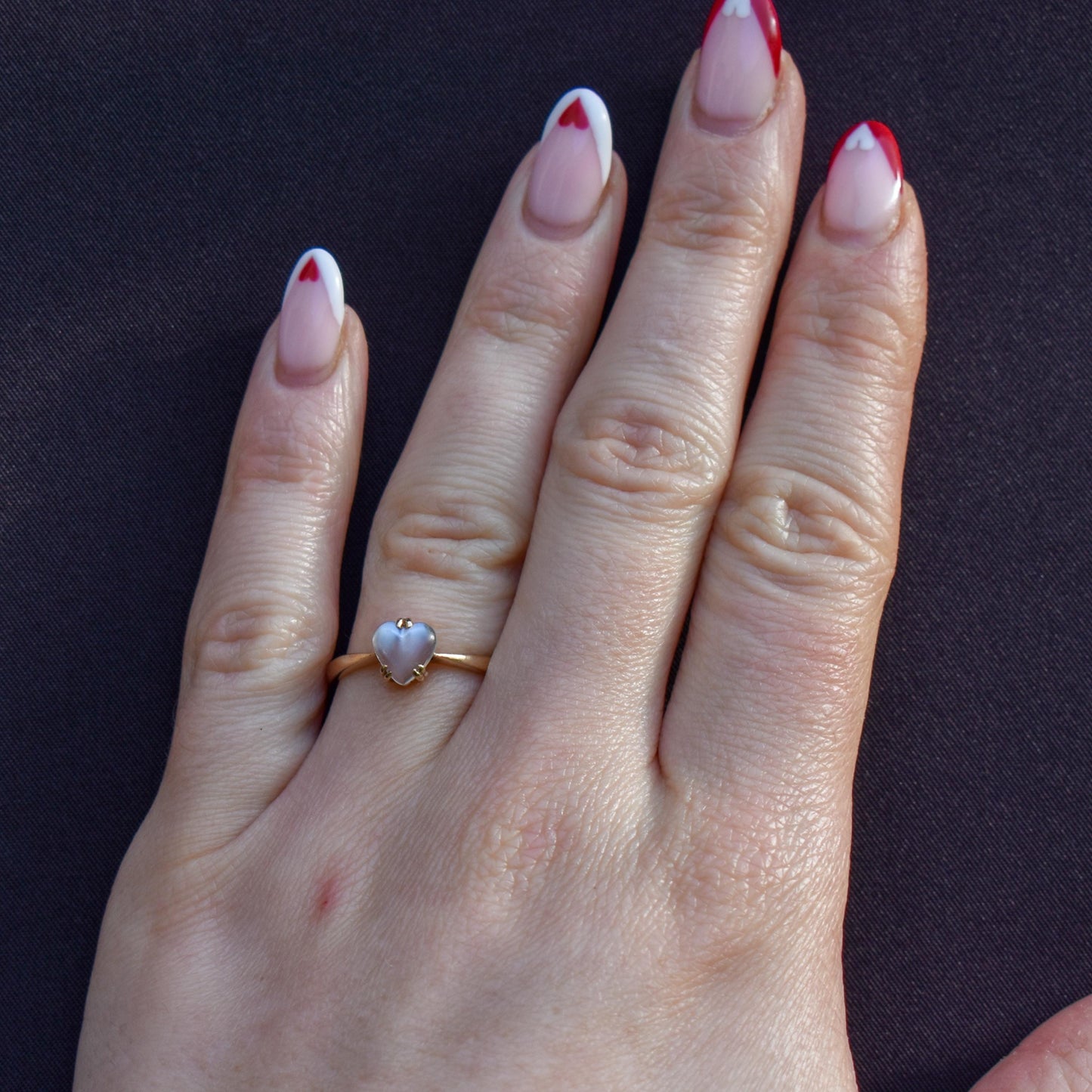 Antique Blue Moonstone Heart Solitaire 9ct Gold Ring