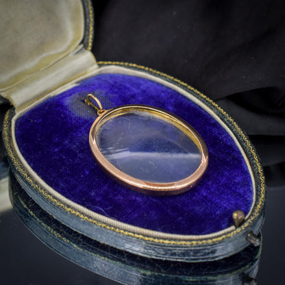 Antique Oval Glass 9ct Gold Photo Locket Pendant